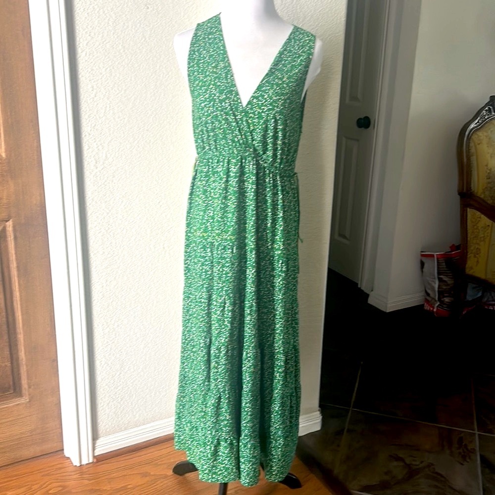 Max Studio Womens Midi Dress Tier Spring Green Vacation Festival Medium Maxi